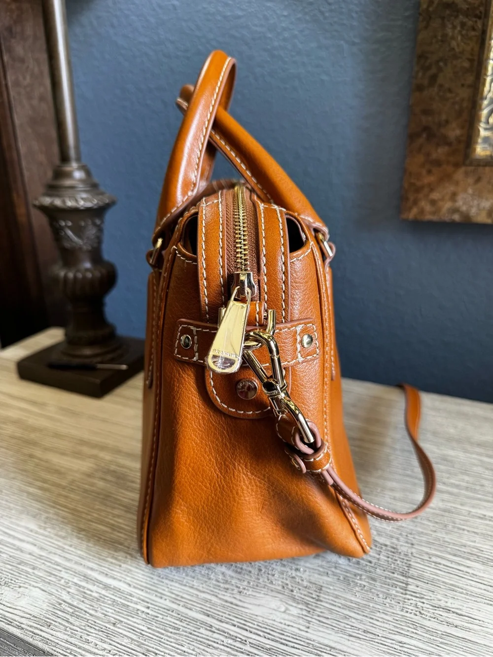 NEW!!! Brahmin Micaela Cognac Leather Satchel with Removable Crossbody Strap